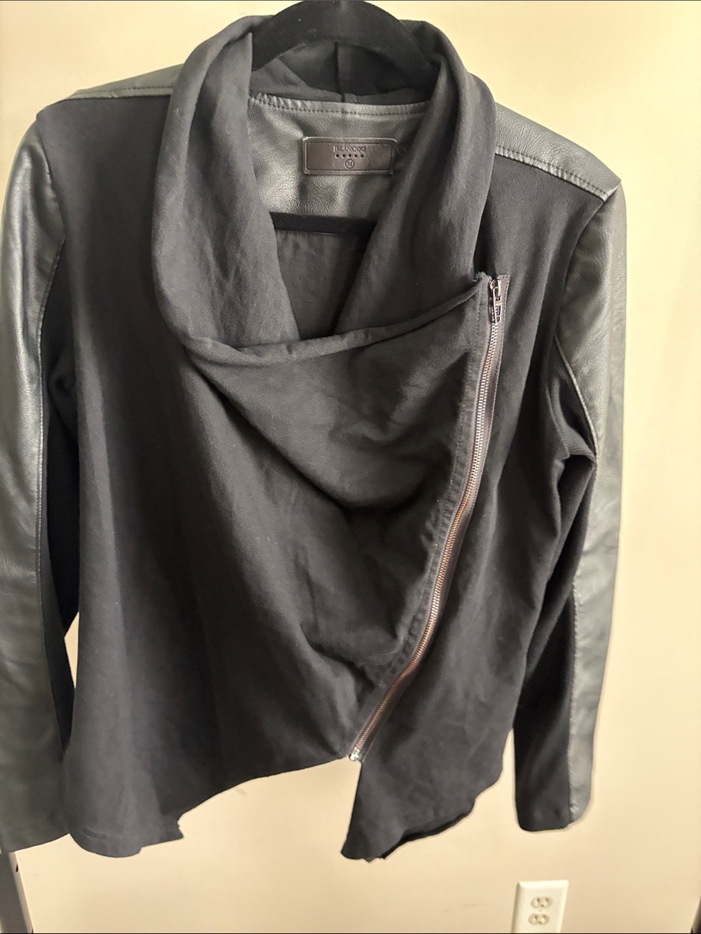 Blank NYC Black Asymmetrical Zip Mixed-Media Jacket
